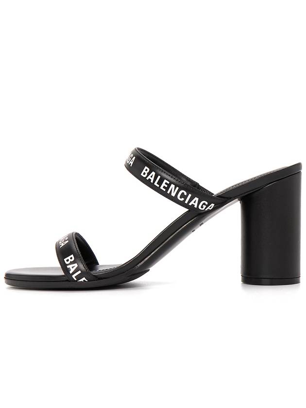 Women's Leather Logo Round Sandal Heels Black - BALENCIAGA - BALAAN.