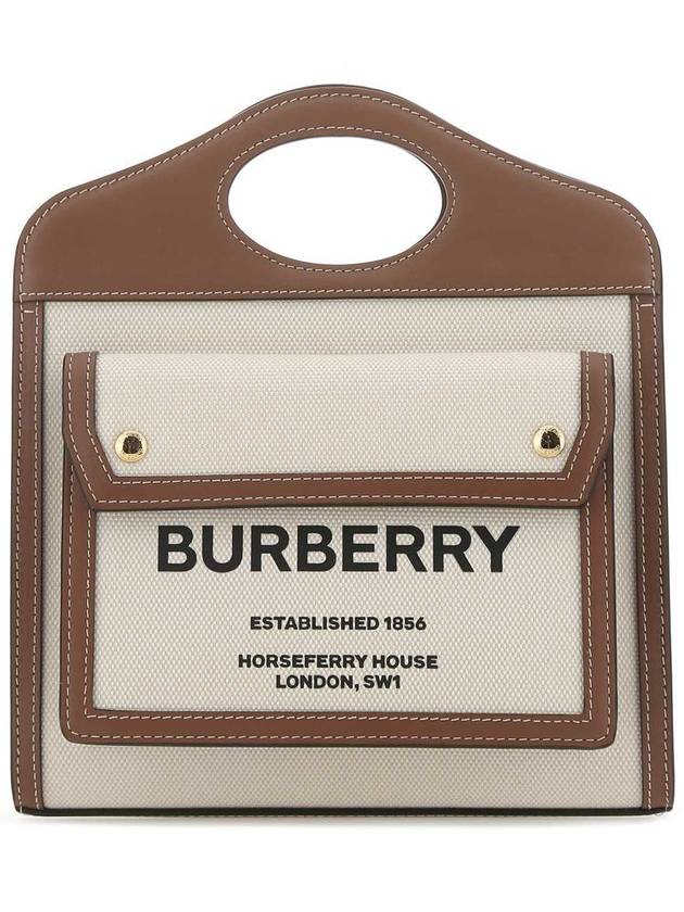 Mini Two-Tone Canvas And Leather Pocket Bag Natural Malt Brown - BURBERRY - BALAAN 2