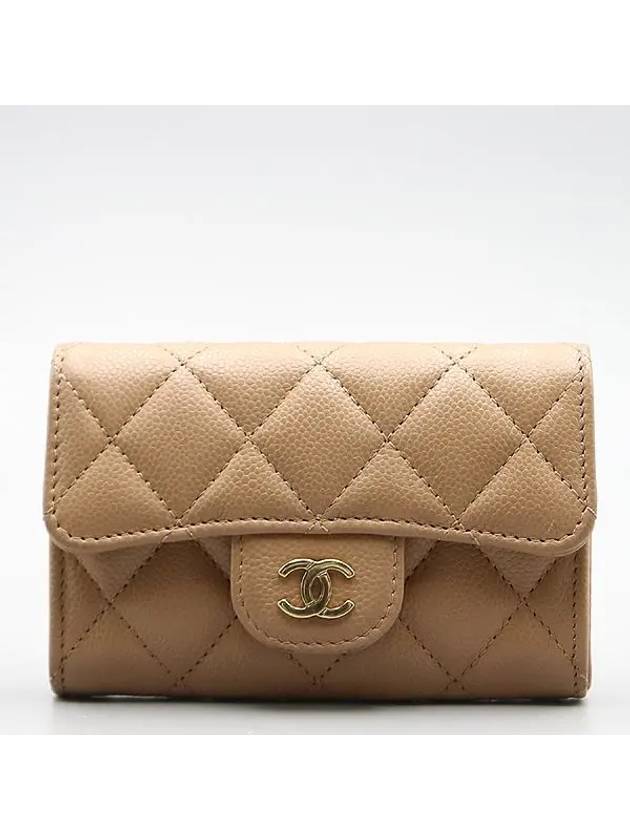 AP0214 Beige Caviar Skin Classic Flap Gold Plated COCO Logo Women s Card Holder Wallet - CHANEL - BALAAN 2