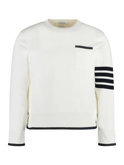 Milano Stitch 4-Bar Boxy Crew Neck Pullover Knit Top White - THOM BROWNE - BALAAN 2