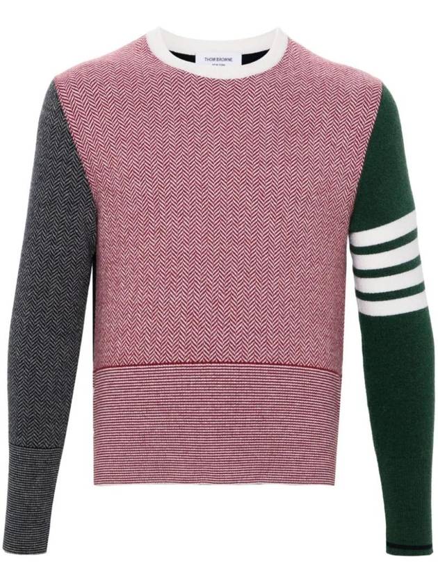 Herringbone Float 4 Bar Classic Crew Neck Virgin Wool Knit Top Red - THOM BROWNE - BALAAN 1