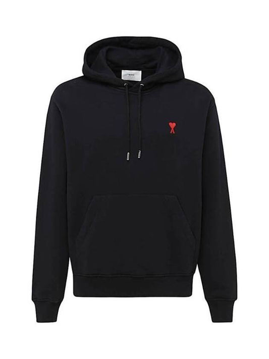 Small Heart Logo Cotton Hoodie Black - AMI - BALAAN 1