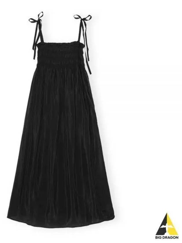 Smoke Strap Viscose Habotai Midi Dress Black - GANNI - BALAAN 2