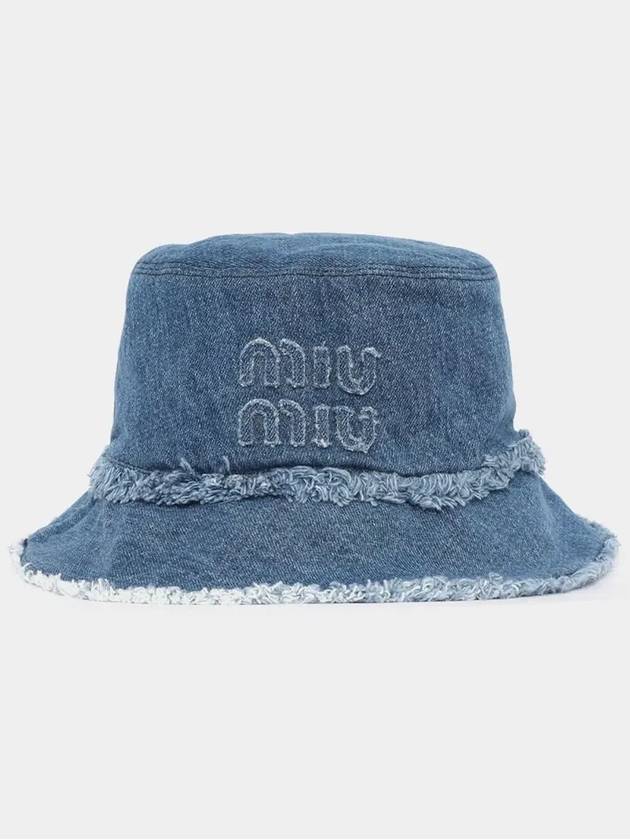 Logo Patch Denim Bucket Hat Blue - MIU MIU - BALAAN 4