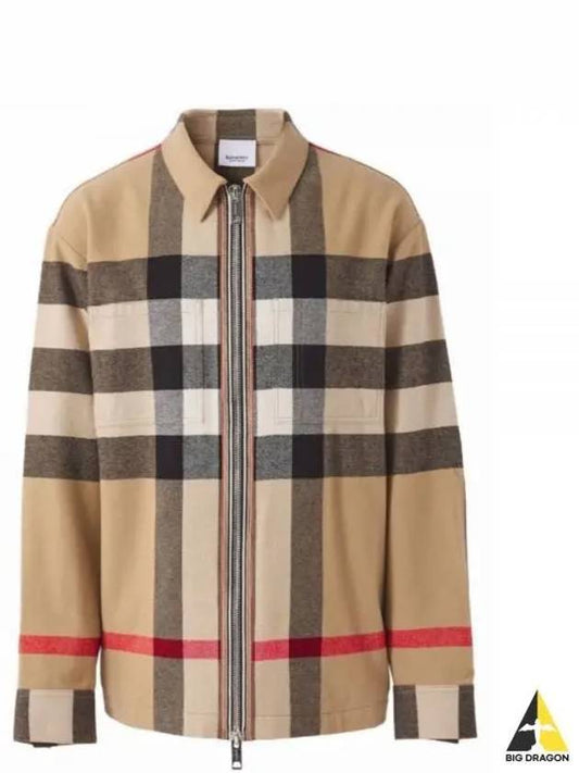 ExaGGerated Check Wool Cotton Overshirt Jacket Archive Beige - BURBERRY - BALAAN 2