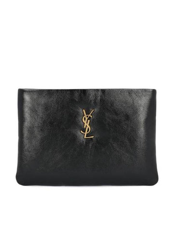 Logo Plaque Clutch Bag Black - SAINT LAURENT - BALAAN 1