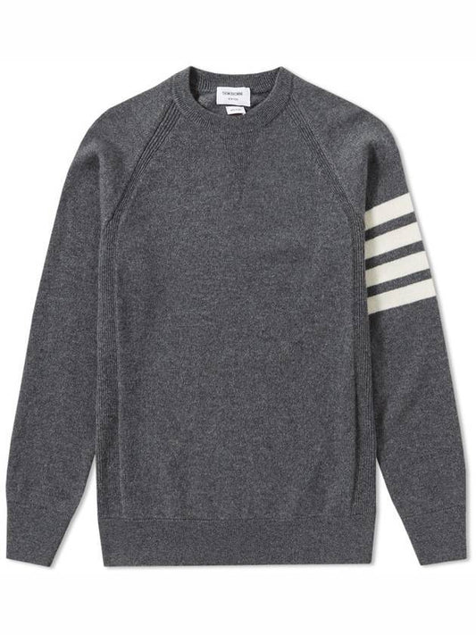French Terry 4 Bar Cashmere Knit Top Medium Gray - THOM BROWNE - BALAAN.