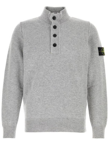 Wappen Patch Half Button Lambswool Knit Top Grey - STONE ISLAND - BALAAN 1