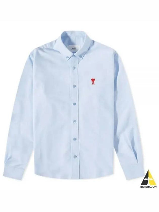 Heart Logo Oxford Button Down Long Sleeve Shirt Sky Blue - AMI - BALAAN 2