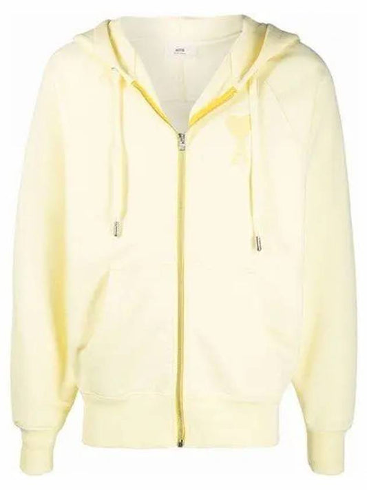 heart logo hooded zip-up pale yellow jacket E22USW402747 703 - AMI - BALAAN.