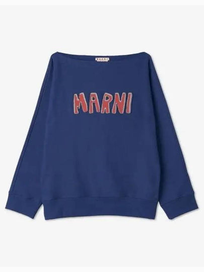 Logo Boat Neck Sweatshirt Blue - MARNI - BALAAN 2