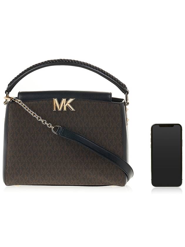 Karlie Medium Logo Satchel Shoulder Bag Black Brown - MICHAEL KORS - BALAAN 7