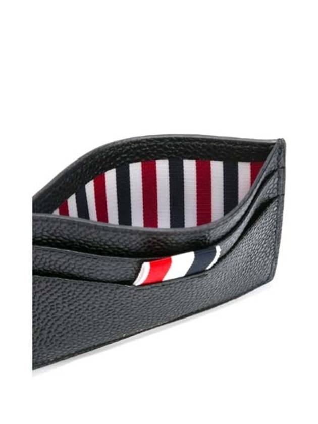 Pebble Grain Leather Stripe Single Card Wallet Black - THOM BROWNE - BALAAN 5