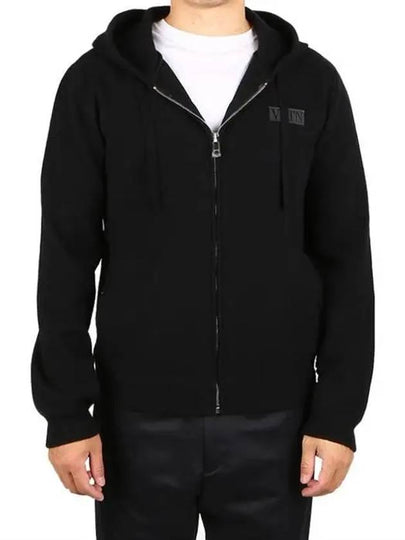 VLTN Logo Patch Cashmere Zip-up Hoodie Black - VALENTINO - BALAAN 2