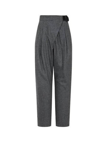 Women s Buckle Closure Pleated Wool Pants Melange Gray 270592 - EMPORIO ARMANI - BALAAN 1