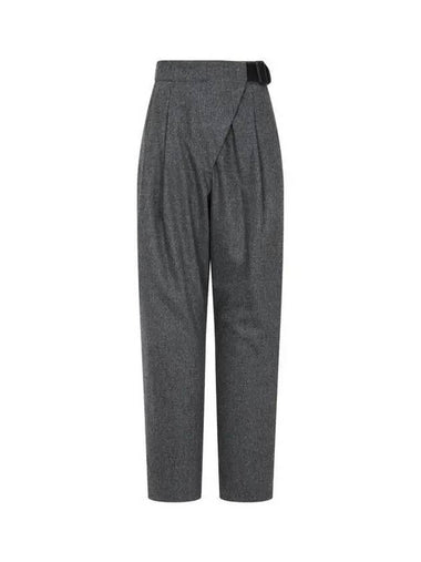 Women s Buckle Closure Pleated Wool Pants Melange Gray 270592 - EMPORIO ARMANI - BALAAN 1