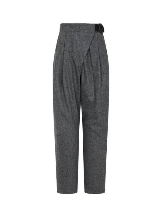 Armani Wonder Week 10 Women s Buckle Closure Pleated Wool Pants Melange Gray 270592 - EMPORIO ARMANI - BALAAN 1