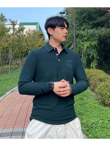 Men s Logo Embroidered Classic Long Sleeve Polo T Shirt D GREEN - 20THHOLE - BALAAN 1