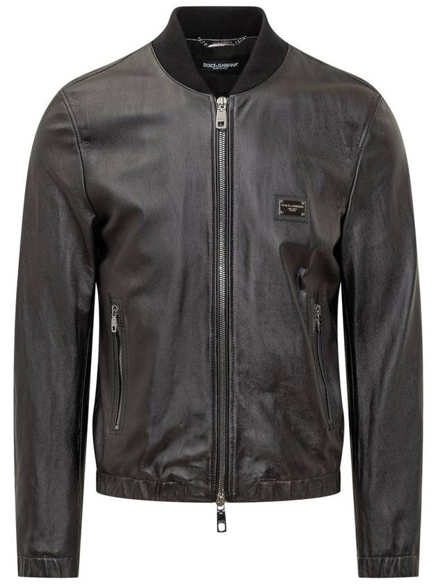 Men's Brand Tag Leather Jacket Black - DOLCE&GABBANA - BALAAN 2