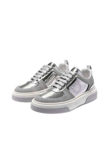 Metallic Low-Top Sneakers Grey - SALVATORE FERRAGAMO - BALAAN 1