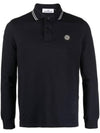 Stretch Qiqué Logo Long Sleeve Polo Shirt Navy - STONE ISLAND - BALAAN 1