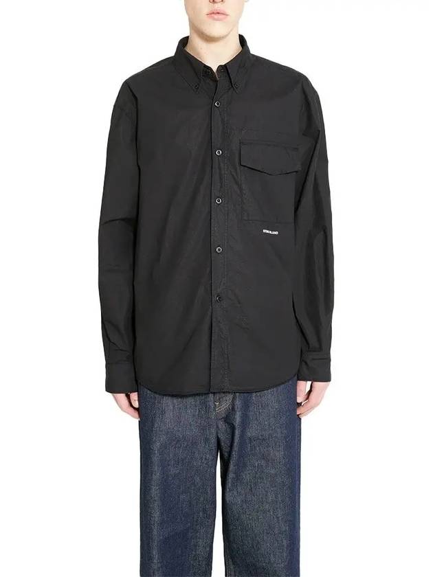 Logo Print Cotton Long Sleeve Shirt Black - STONE ISLAND - BALAAN 2