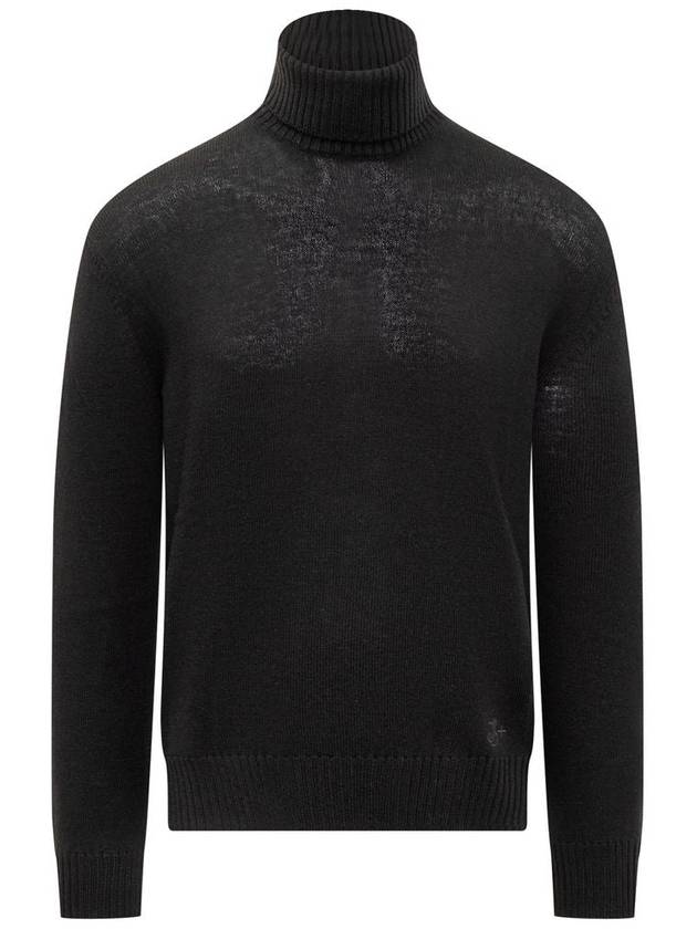 Men's Embroidered Logo Wool Turtleneck Black - JIL SANDER - BALAAN 2