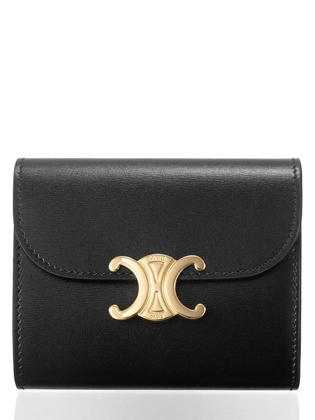 Triomphe Small Shiny Calfskin Half Wallet Black - CELINE - BALAAN 2