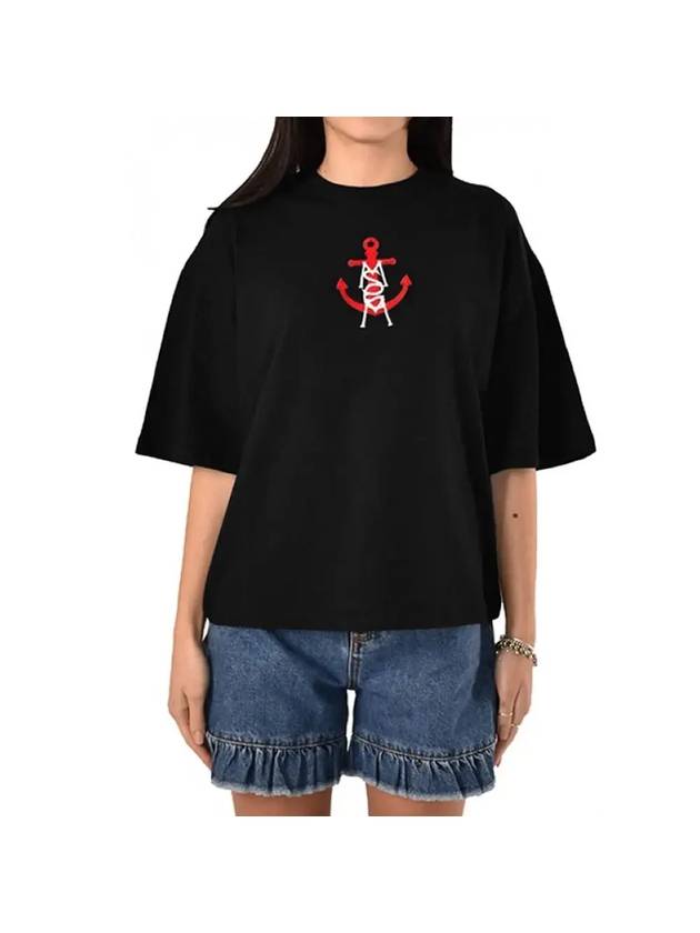 Logo Anchor Embroidery Short Sleeve T-Shirt Black - MSGM - BALAAN 1