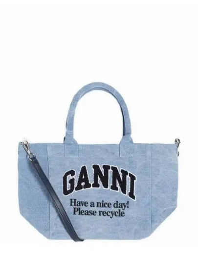 Embroidered Logo Small Tote Bag Blue - GANNI - BALAAN 2