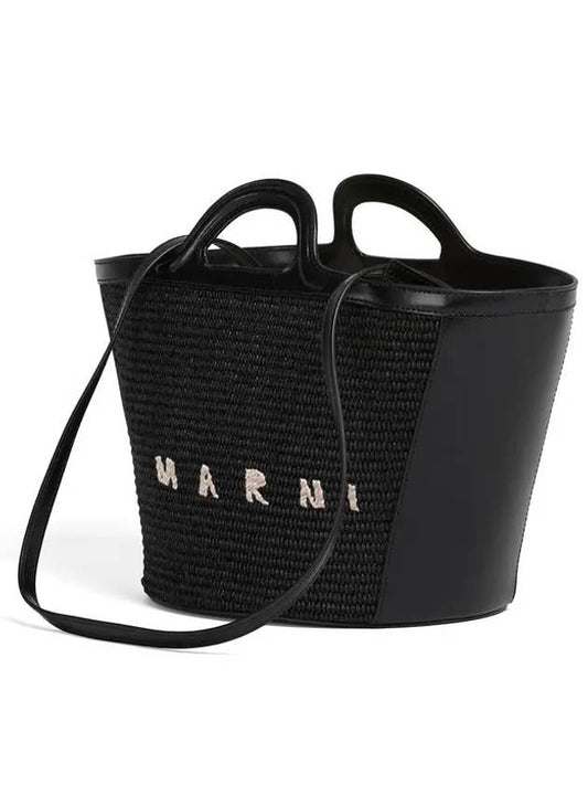 Leather Raffia Tropicalia Tote Bag Black - MARNI - BALAAN 2