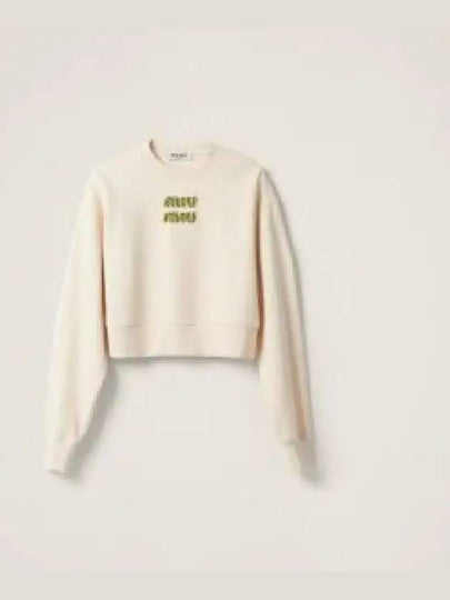 Embroidered Logo Cropped Sweatshirt Natural - MIU MIU - BALAAN 2