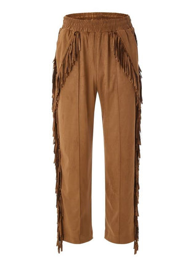 Suede Fringe Track Pants Brown - IFELSE - BALAAN 1