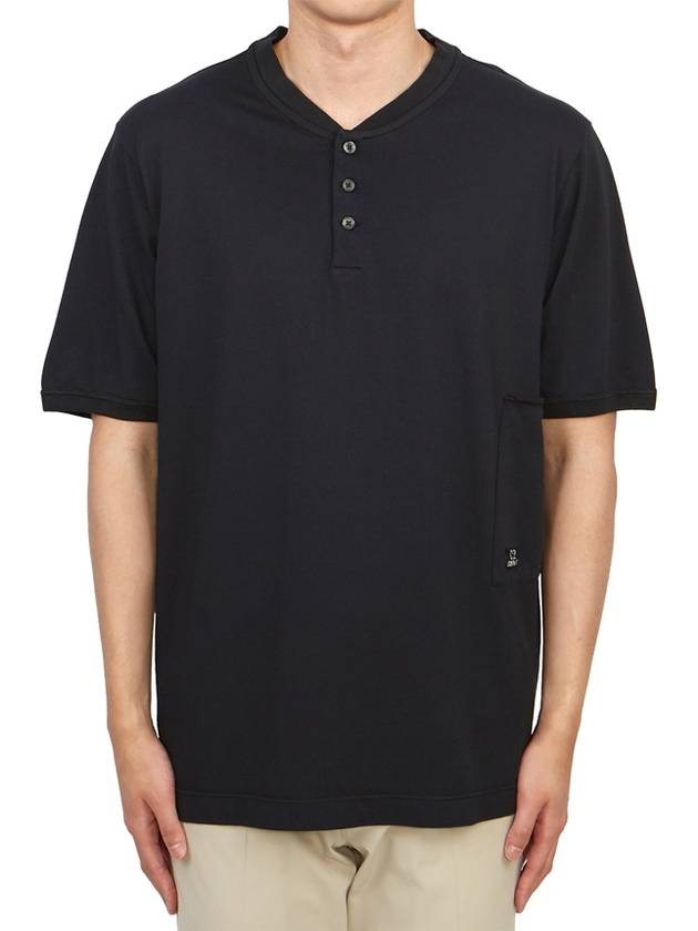 Tacting Piquet Buttoned Short Sleeve T-Shirt Black - CP COMPANY - BALAAN 1