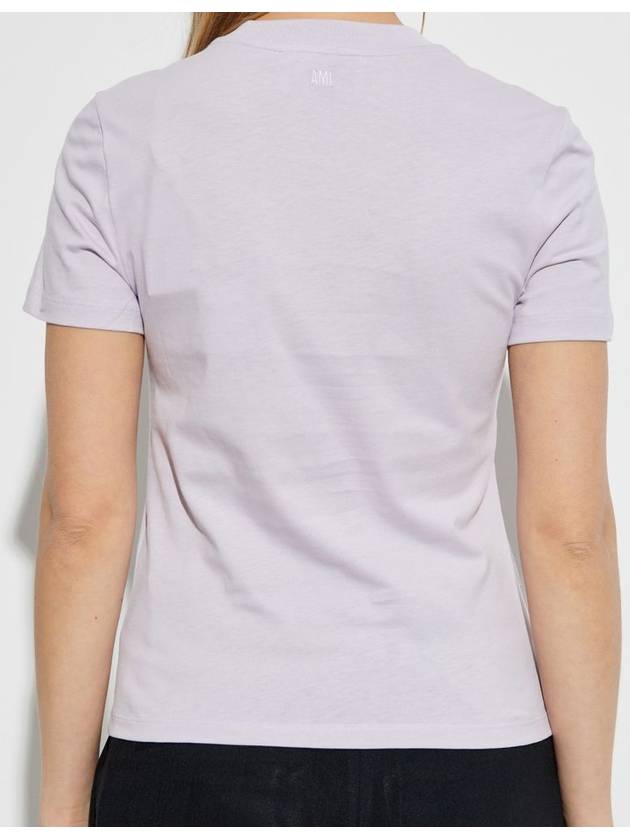 Cropped Cotton Short Sleeve T-Shirt Lilac - AMI - BALAAN 5