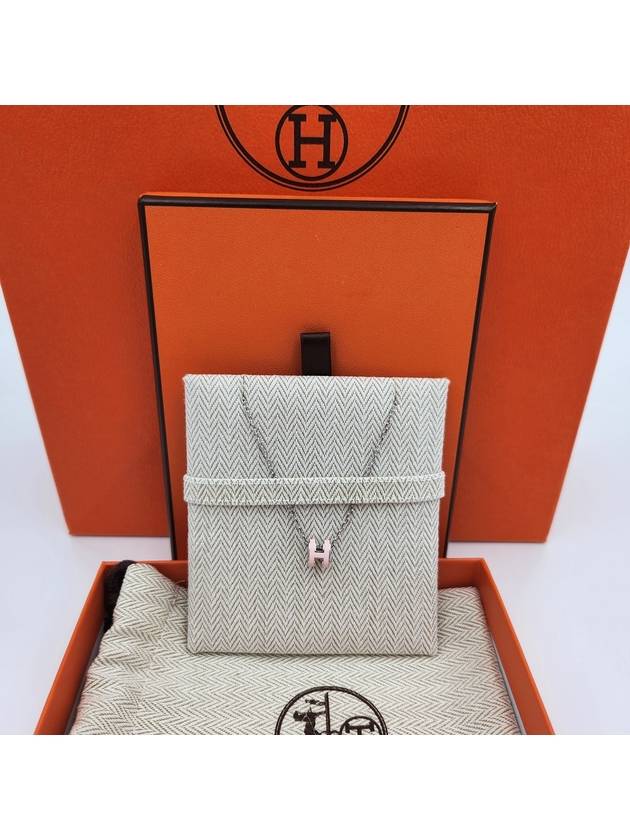 Mini Pop H Pendant Silver Necklace Rose Dragee - HERMES - BALAAN 4