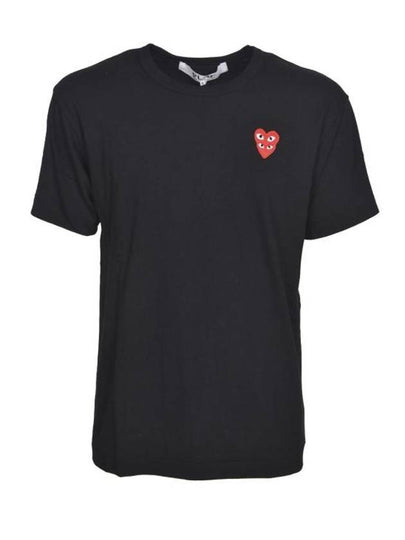 Play Men's Small Double Red Heart Wappen Short Sleeve T-Shirt P1 T288 1 Black - COMME DES GARCONS - BALAAN 2