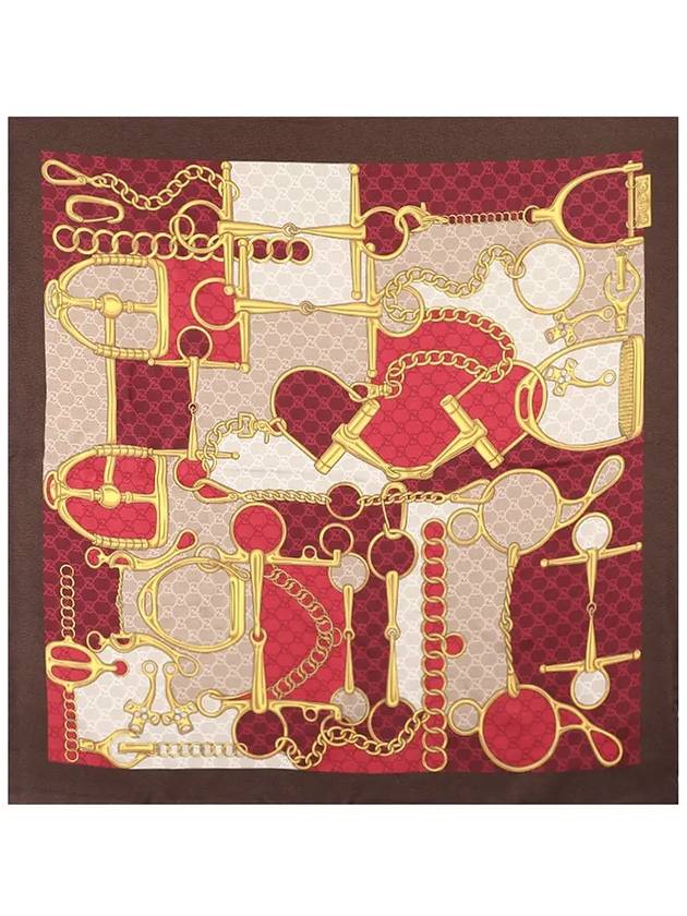 GG Horsebit Print Silk Scarf Brown Red - GUCCI - BALAAN 4