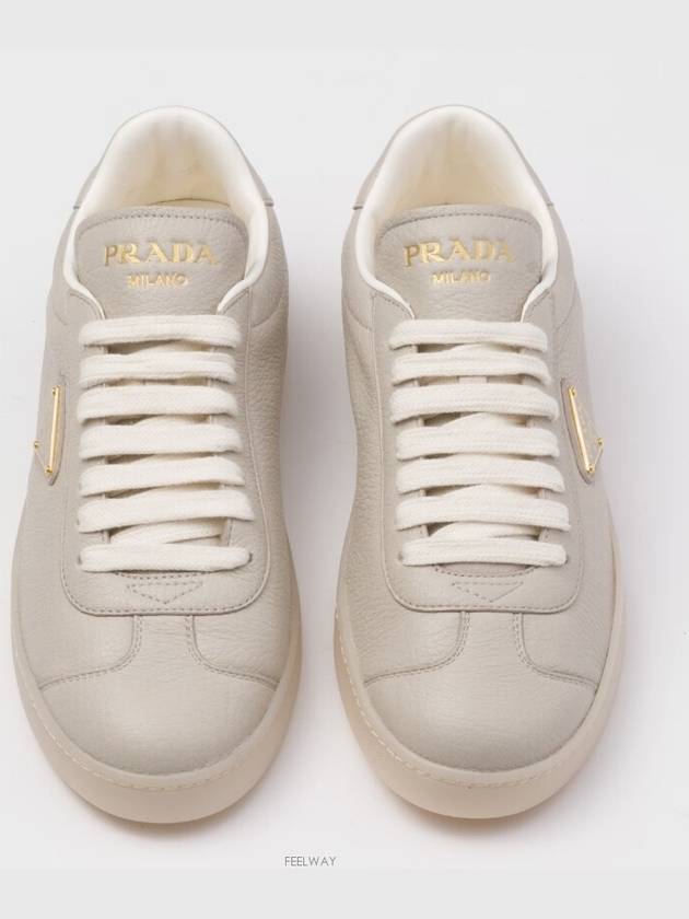 Leather Low Top Sneakers Pumice Stone - PRADA - BALAAN 4