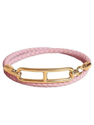 Roulis Double Tour Leather Bracelet Rose Sakura - HERMES - BALAAN 1