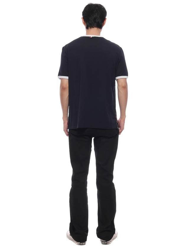 Ringer Wool Jersey Short Sleeve T-Shirt Navy - THOM BROWNE - BALAAN 6