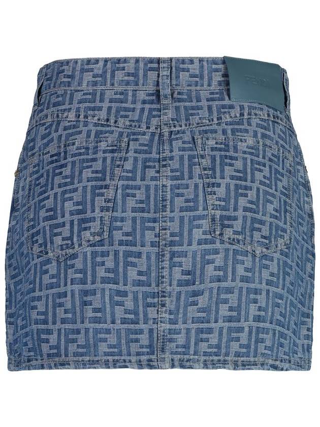 FF Denim Mini A-line Skirt Blue - FENDI - BALAAN 3