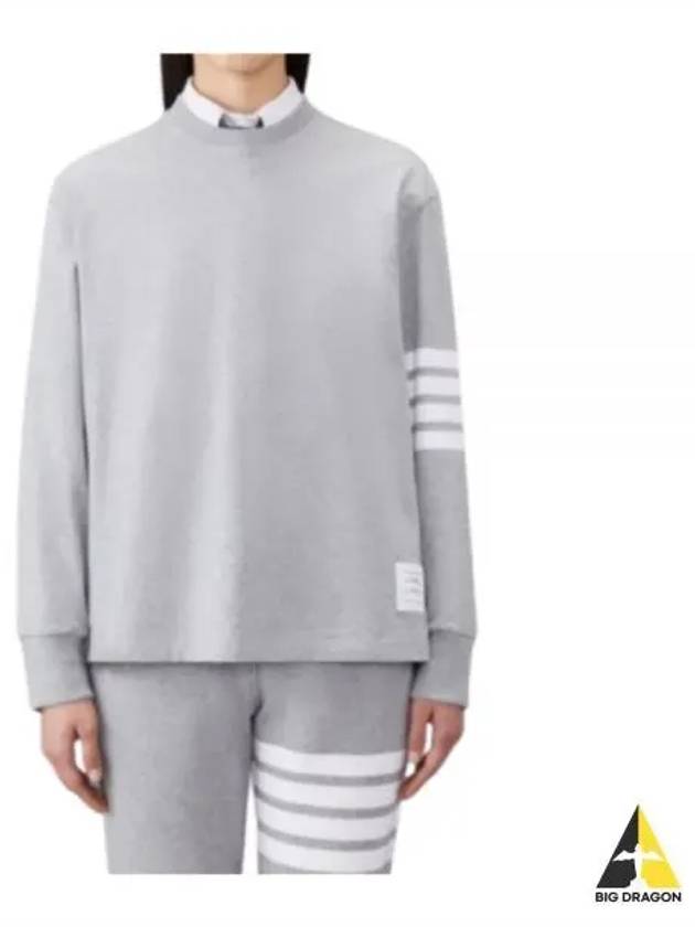 Engineered 4 Bar Medium Weight Jersey Oversized Long Sleeved T-Shirt Light Grey - THOM BROWNE - BALAAN 2