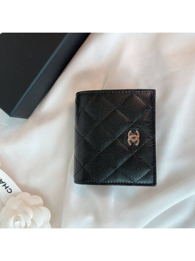 Classic Gold Hardware CC Logo Grained Calfskin Half Wallet Black - CHANEL - BALAAN 2