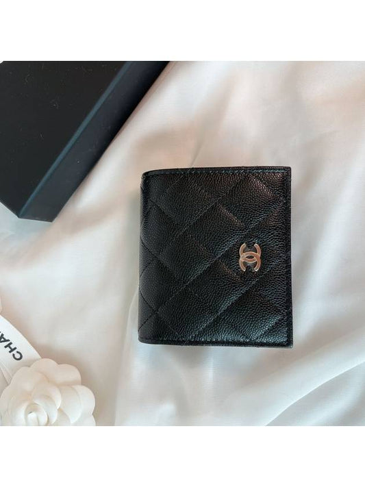 classic silver CC logo caviar mini wallet black - CHANEL - BALAAN.
