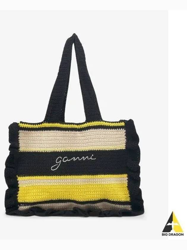 Crochet-Frill Embroided Logo Cotton Tote Bag - GANNI - BALAAN 2