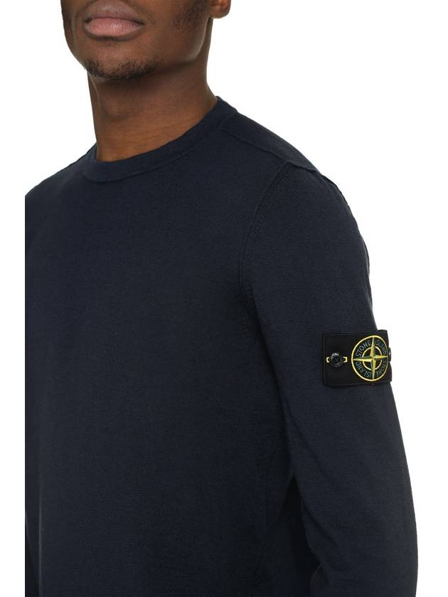 Logo Patch Crew Neck Cotton Nylon Knit Top Navy - STONE ISLAND - BALAAN 6