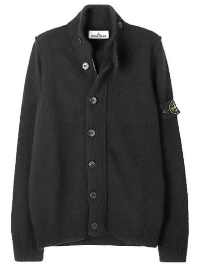 Lambswool Knit Cardigan Black - STONE ISLAND - BALAAN 2