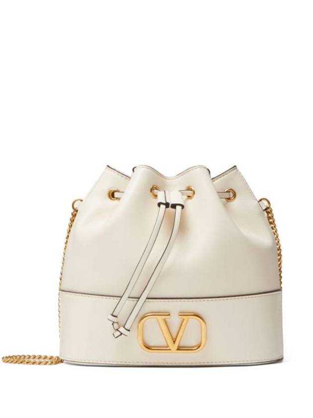 V Logo Chain Bucket Bag White - VALENTINO - BALAAN 1