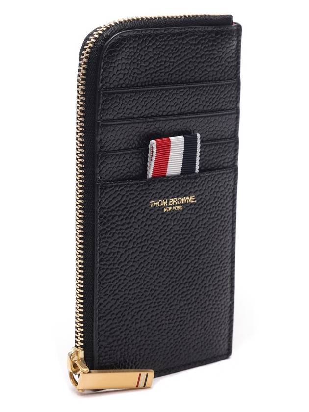 Stripe Zip Around Pebble Grain Leather Card Wallet Black - THOM BROWNE - BALAAN 4